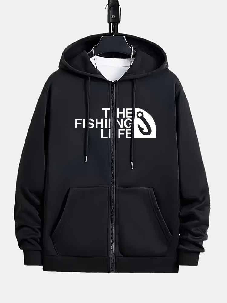 Fishing Hoodie - Men's Fishing Life Print Zip Up